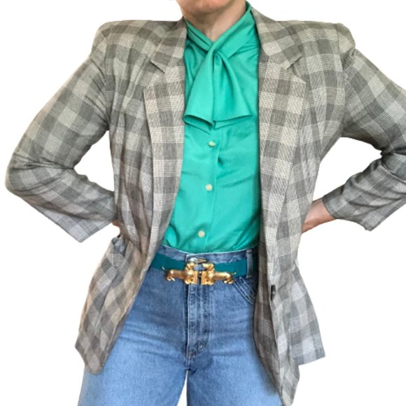 Vintage Turquoise Green PussyBow Blouse Chaus - Picture 9 of 16